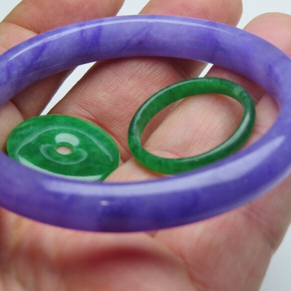 "Purpule Jade bangle +  REE Jade Ring Jade Donut " - Picture 2 of 3